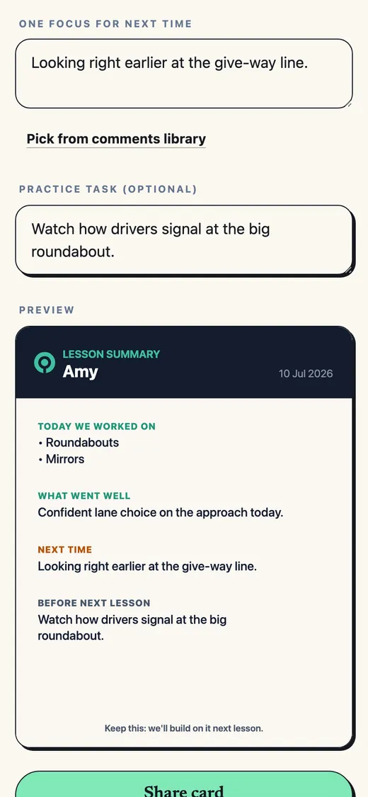 A BitePoint lesson summary card ready to share to WhatsApp